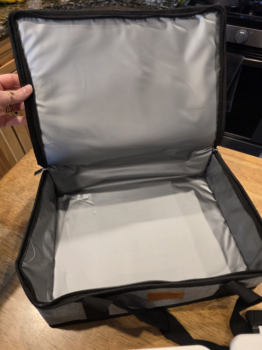 Gray Insulated Lunch Bag with White Compartmented Bento Tray - Picture 5 of 7